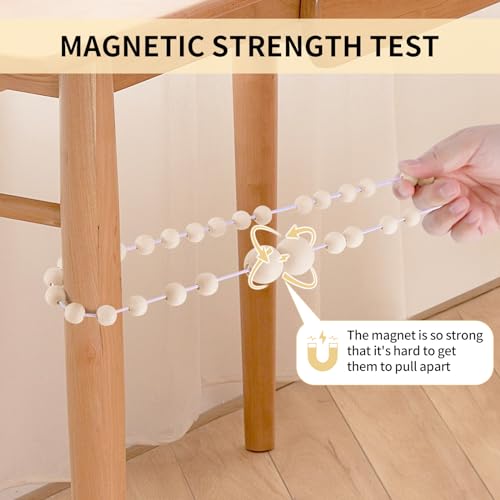 Magnetic Wood Bead Curtain Tiebacks - 2 Pack No-Drill Drape Holders