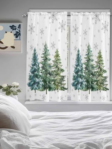 Jolunifun 52x72 in Christmas Tree Caf%C3%A9 Curtains (Pack of 2) 104x72 In Rod Pocket Panels