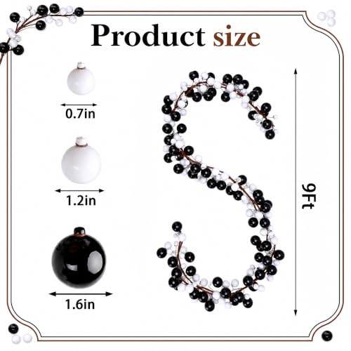 LFUTARI 9ft Black White Christmas Ball Garland - Gothic Xmas Tree Decor
