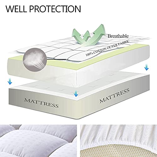 EASELAND Queen Size Mattress Pad Quilted Pillow Top Mattress Topper White