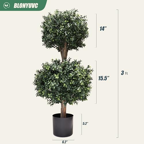 35-Inch Artificial Double Ball Boxwood Topiary Trees, 2-Pack UV Resistant
