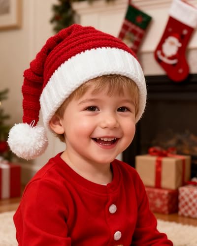 Baby Christmas Knit Santa Hat Kids Beanie for Infants Toddlers 0-5 Years Red