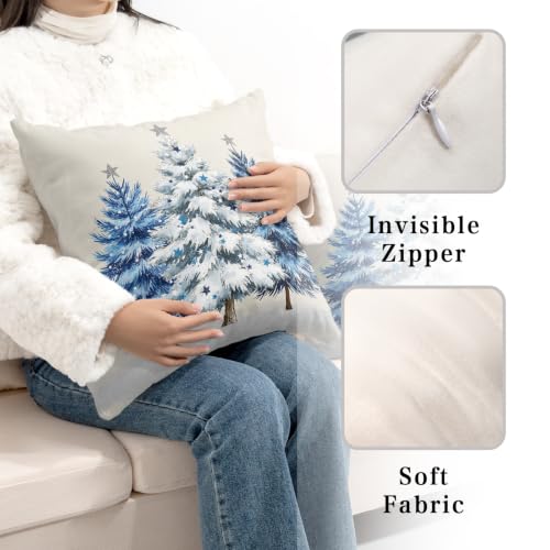 Blue Christmas Tree 18x18 Pillow Covers Set of 2 - Holiday Xmas Throw Pillow Cases