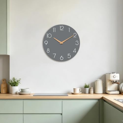 8-Inch Silent Battery Operated Wall Clock, Minimalist Analog Gray Clock