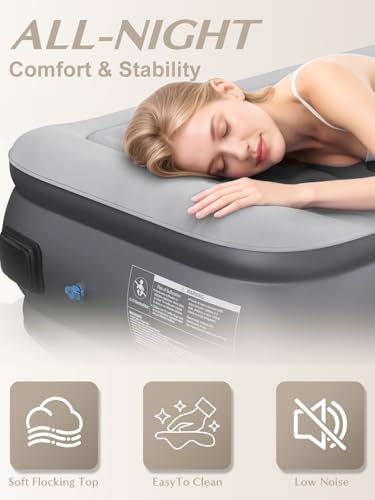 Twin Air Mattress with Built-in Pump and Integrated Pillow