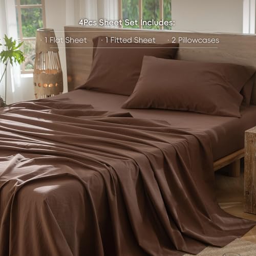MooMee 100% Washed Cotton Queen Sheet Set - 19" Extra Deep Pocket, 4-Piece
