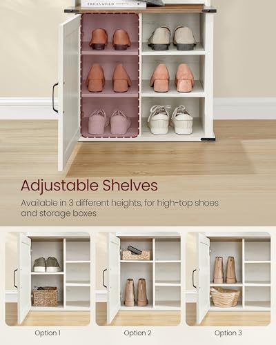 Farmhouse Hall Tree with Bench and Shoe Storage Cabinet, Rustic Coat Rack