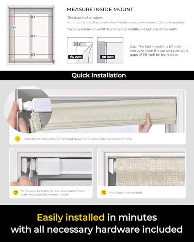 Cordless Roman Shades, Room Darkening, 34x48 in Beige - Easy No-Drill Installation