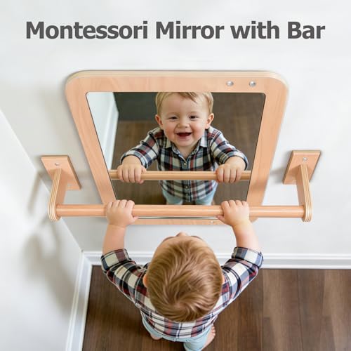 2-in-1 Montessori Sensory Mirror with Pull-Up Bar for Infants
