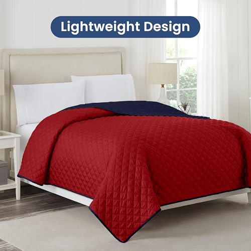 Reversible Twin Coverlet Quilt - Lightweight Bedding in Red/Navy
