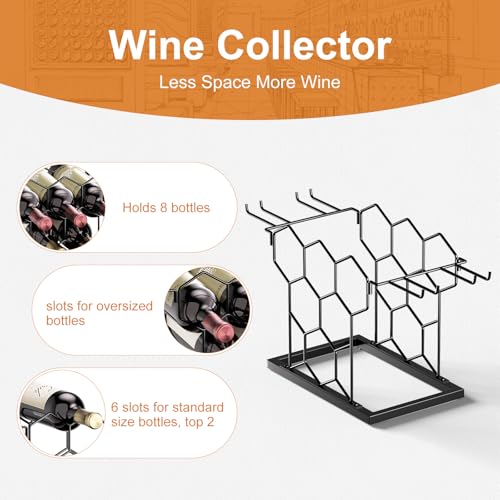 B4Life Black Countertop Wine Rack with Glass Holder - Holds 8 Bottles