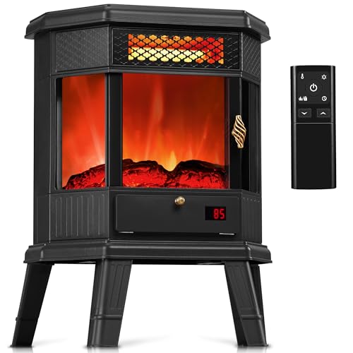 22-Inch Electric Fireplace Heater Freestanding Stove with 3D Flame and Remote