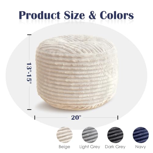 Round Corduroy Pouf Ottoman - 20x15 Inch Memory Foam Footrest for Living Room