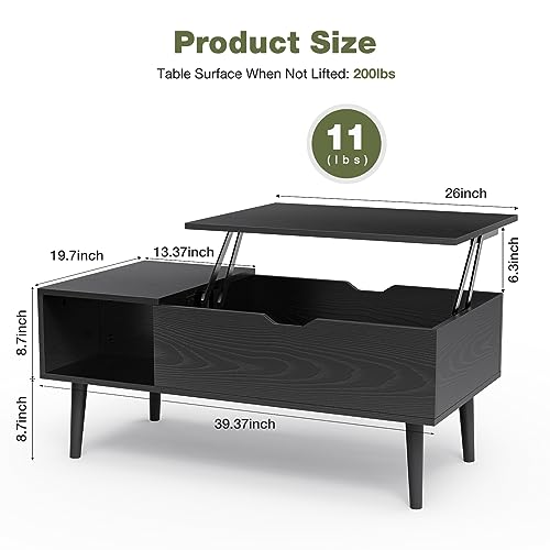 Lift Top Coffee Table with Hidden Storage Compartment and Side Shelves