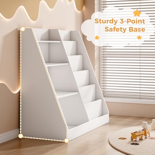 6-Tier Kids Wooden Bookshelf and Toy Storage Organizer, White