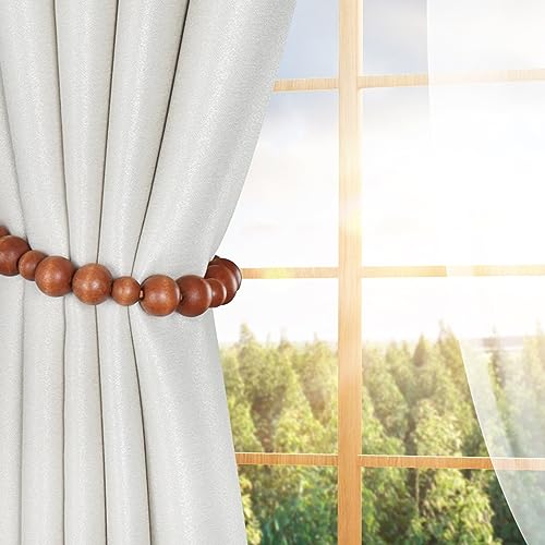 2 Pieces Wood Bead Curtain Tiebacks, Bohemian Style Drape Holdbacks