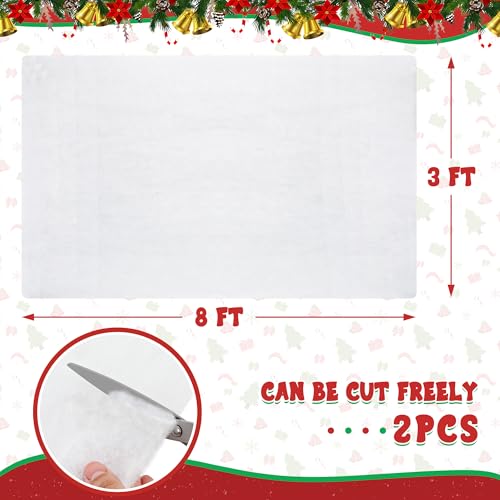 2-Pack 3x8ft Faux Snow Blanket Rolls - White Artificial Snow Sheet for Christmas Decor