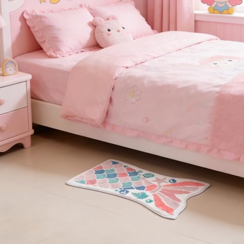 Mermaid Tail Bath Mat for Kids, Pink Teal, Non-Slip, 32" x 20"