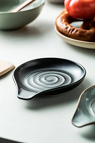 Large Ceramic Spoon Rest for Stove Top, Modern Black Kitchen Utensil Holder