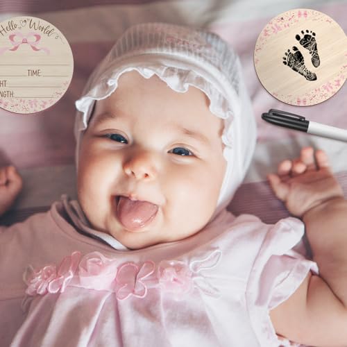 Wooden Baby Birth Announcement Sign with Ink Pad and Marker - Newborn Keepsake