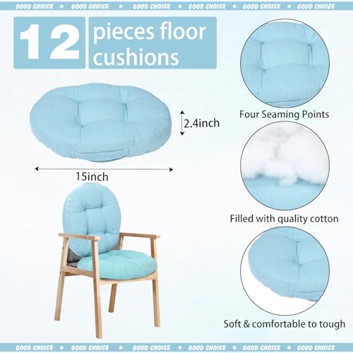 12-Piece Round Floor Cushion Set for Kids Classroom Seating, 15-inch