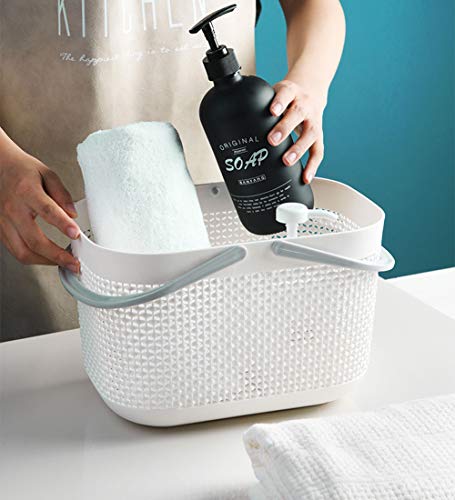 Plastic Portable Shower Caddy Basket Storage Organizer with Handle White