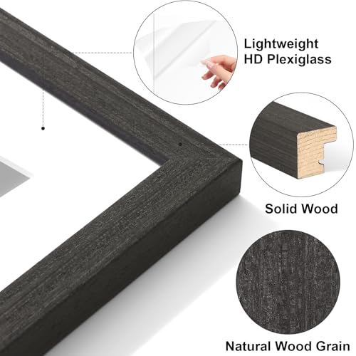 Vittanly 4x6 Solid Wood Picture Frame with Mat, Charcoal Black - 2 Pack