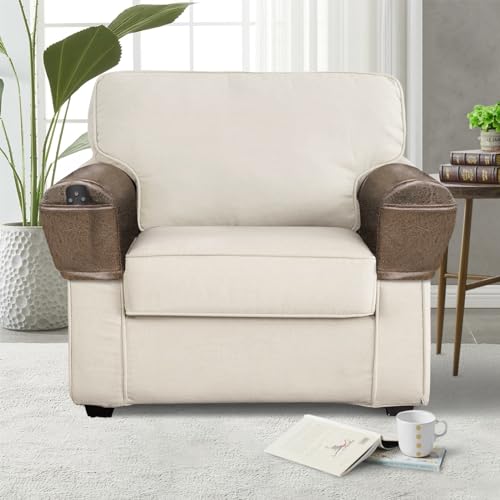 Leather Look Armrest Covers Set of 2 - Washable Spandex for Sofa