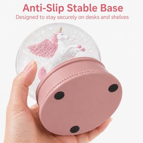 100mm Pink Unicorn Snow Globe with Glitter for Bedroom Shelf Decor