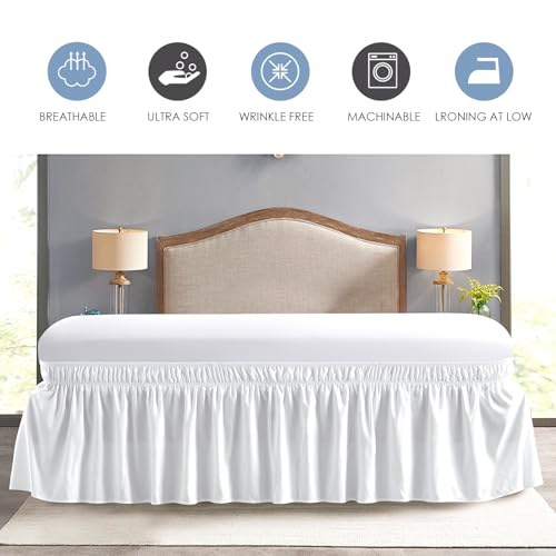 Queen Elastic Wrap-Around Bed Skirt - 15-Inch Drop Dust Ruffle (White)