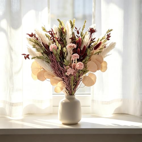 Dried Flower Bouquet, 17-Inch Boho Pampas Grass with Sage Eucalyptus