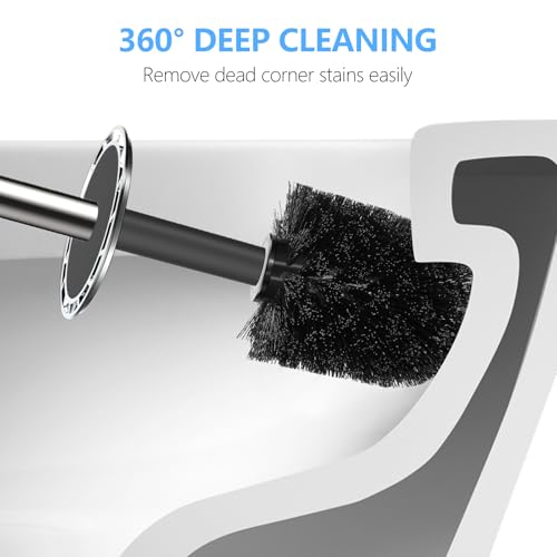 Compact Toilet Bowl Brush and Holder Set with Stainless Steel Handle