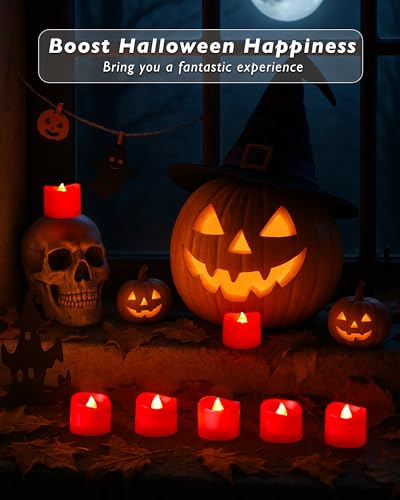 Raycare Red Battery Operated Flameless Tea Lights 12 Pack, 200+ Hour Flickering Candles