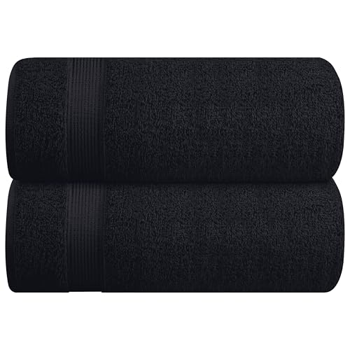 2 Pack Oversized Cotton Bath Sheets 35x70, Ultra Soft & Absorbent - Black