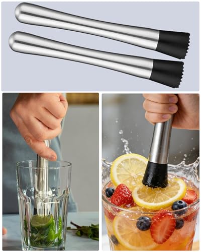 Goldelith Silver 8-Inch Stainless Steel Cocktail Muddlers 2-Pack
