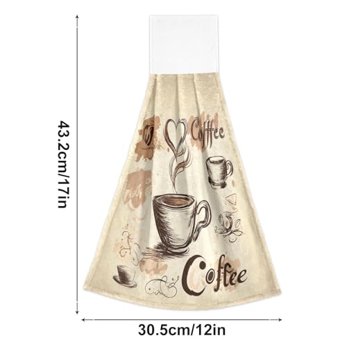 Coffee Theme Hanging Kitchen Towels - Soft Absorbent Coral Fleece Set of 2
