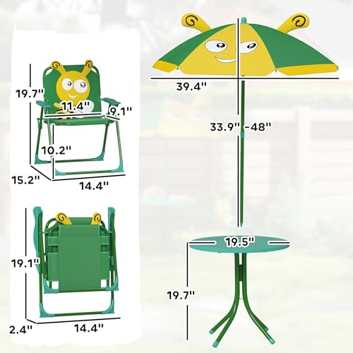 Kids Outdoor Garden Set with Adjustable Bee Pattern Umbrella, Play Table & Chairs