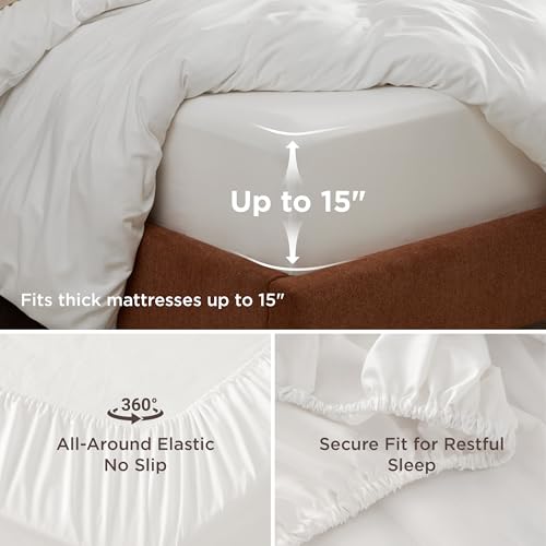 Queen Duvet Cover Set with Deep Pocket Fitted Sheet - 4-Piece White Bedding