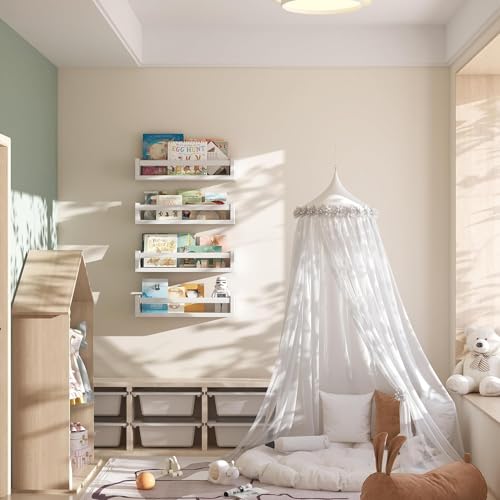 Set of 4 Wall-Mounted Nursery Bookshelves - 16.5-Inch Floating Wood Shelves