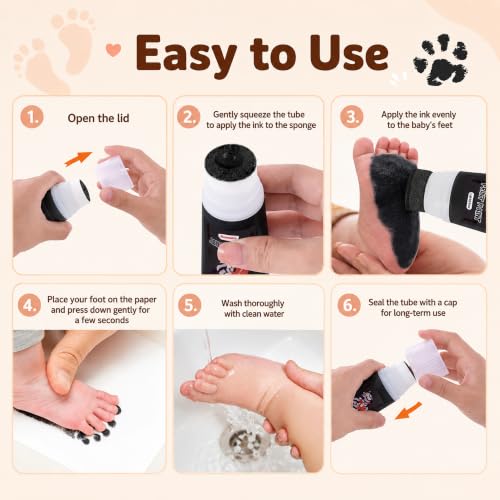 Non-Toxic Washable Baby Hand and Footprint Paint with Sponge Head - Black