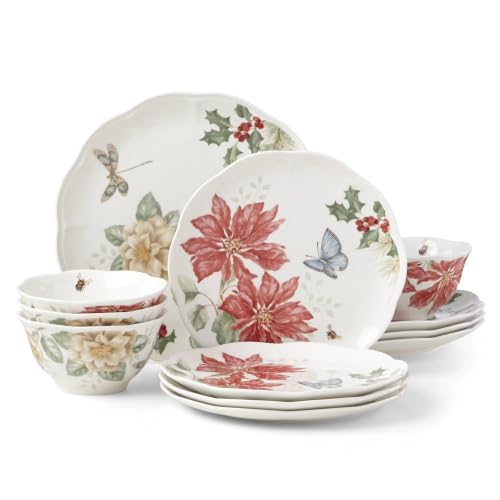 Lenox Butterfly Meadow Holiday 12-Piece Dinnerware Set for 4 - Porcelain, Dishwasher & Microwave Safe