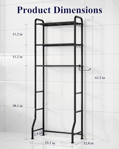 Kitsure 3-Tier Over the Toilet Storage Rack - Metal Bathroom Organizer, Black