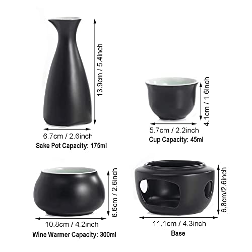 Ceramic Sake Set with Warmer Pot - 8-Piece Traditional Hot Cold Drink Set