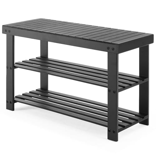 3-Tier Bamboo Shoe Rack Bench, 27-Inch Entryway Storage Organizer
