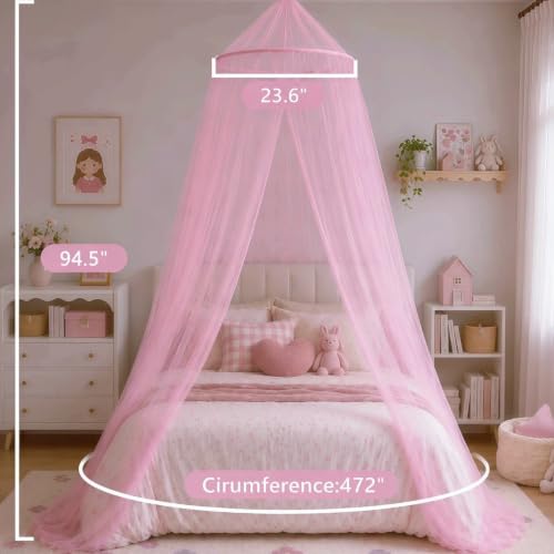 Pink Round Dome Bed Canopy for Girls - Breathable Mosquito Netting