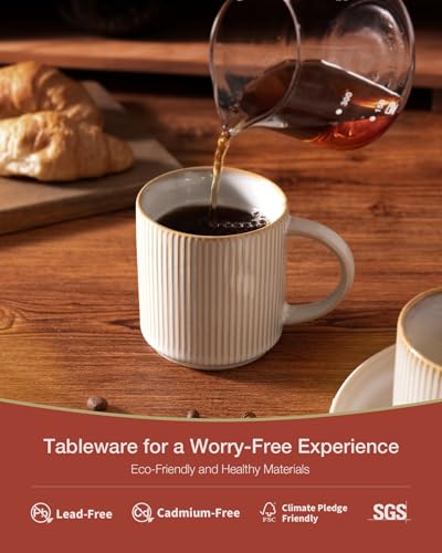 Famiware Star Cappuccino 12oz Coffee Mug Set of 4 with Handle - Handcrafted Ceramic Cups