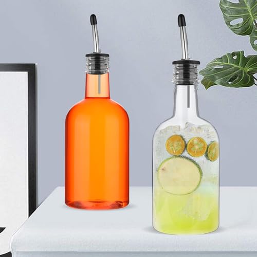 Maxcheck 6 Sets 16 oz Plastic Liquor Bottles with Stainless Steel Pourers - Long Neck Bar Supplies