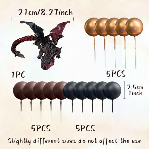 3D Dragon Cake Topper Set with Decorative Cake Balls for Birthday Parties