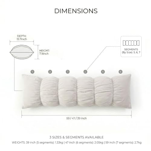 Segmented Body Pillow for Adults - 59 Inch Misty White Velvet