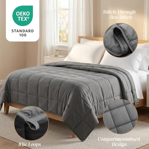 Weighted Blanket for Adults - 10 lbs Twin Size, Cooling Glass Beads, Machine Washable, Grey